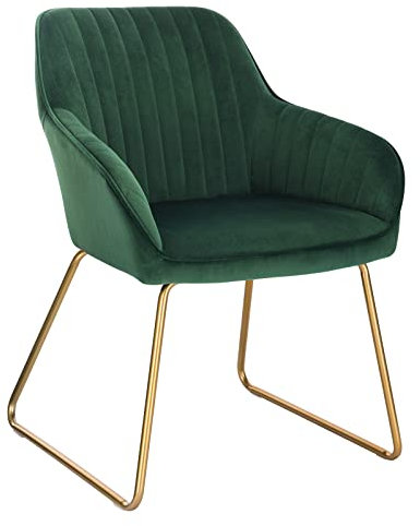 WOLTU Esszimmerstuhl 1 Stück Küchenstuhl Wohnzimmerstuhl Polsterstuhl Sessel, Armlehnstuhl mit Rückenlehne, für Esszimmer, Küche, Wohnzimmer, Samt, Gold Metallbeine, Dunkelgrün, BH246dgn-1