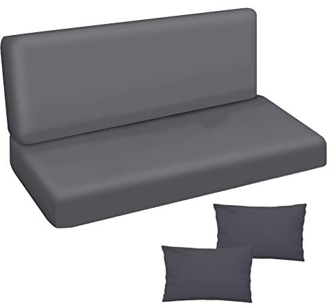 Ferocity Auflage für Hollywoodschaukel 120x50x50 Gartenbankauflage und 2 Kissen Palettenauflage Bankauflage Sitzkissen und Rückenkissen Polsterauflage Matratze Gartenpolster Glatt Graphite [133]