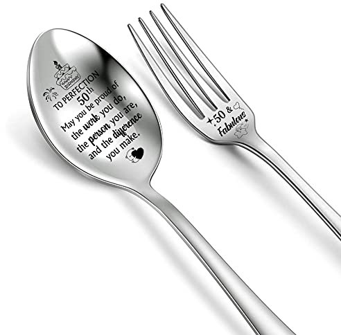 Suppenlöffel und Gabel, Set zum 50. Geburtstag, Geschenke für Oma, Opa, Kaffeelöffel, Eiscreme, Dessertgabeln, Freunde, schätzen Geschenk, schätzen Tante, Onkel bis zur Perfektion der 50er Jahre