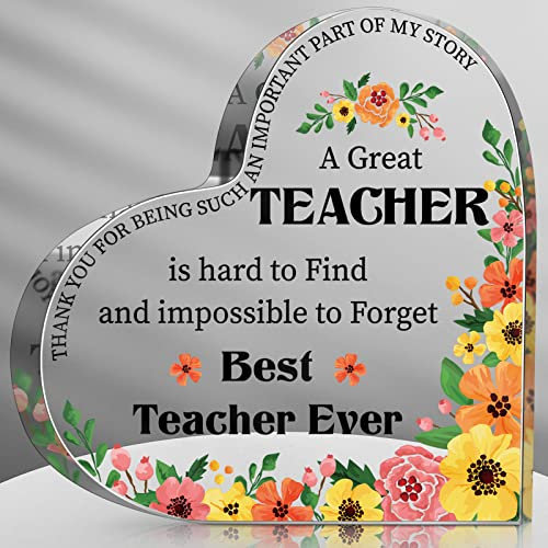 Perthlin Acrylic Best Teacher Christmas Appreciation Gifts for Women Thank You Teacher Gifts from Student Christmas Retirement Present for Office Desk Paperweight Keepsake Decor(Heart Flowers)