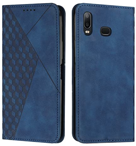 KOUYI Kompatible mit Samsung Galaxy A10s Hülle, Retro Premium PU Leder Weich TPU Klapphülle Kartenfächer Magnetic Standfunktion Flip Wallet Shockproof Handyhülle (Blau)