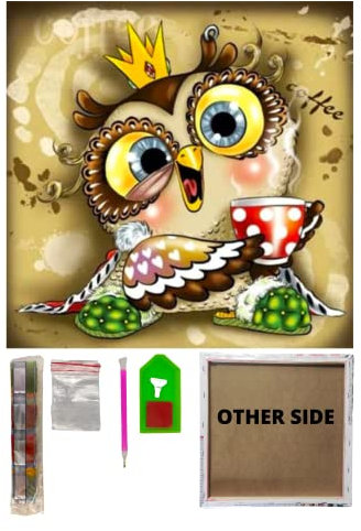 SusggO Diamond Painting mit Innenrahmen aus Holz und Brett, Diamantmalerei-Set, 30 x 30 cm, Komplettset, Zubehör DIY 5D, zum Basteln, Heimdekoration (Eule, Glückskönig)