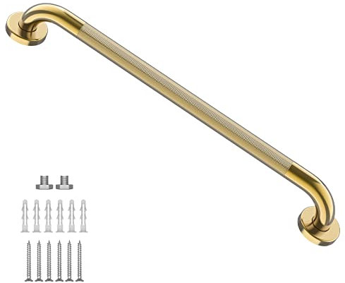 Gold Shower Grab Bar w/Anti-Slip Knurled Grip 32 Inch, Zepolu Wall Mounted Stainless Steel Bath Grab Bar,Safety Balanced Handrail, Handicap Injury Elderly Senior Assist Support Textured Handle