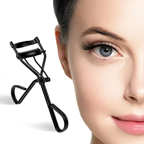 WLLHYF Wimpernzange Beauty Comb Wimpernzange mit 2 Ersatz Schwarz Silikon Nachfüllpads Universal Lash Curler Makeup Professionelles Werkzeug für Frauen und Mädchen