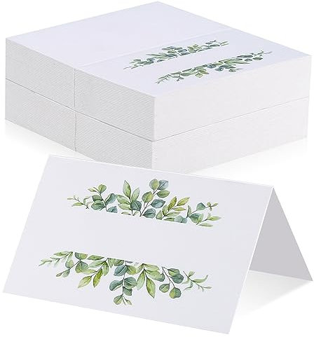 WUJIAQIU 106 Stk Tischkarten Hochzeit, Platzkarten Blanko, Namenskarten zum Beschriften mit Eukalyptusblätter für Hochzeiten, Geburtstag, Taufe, Festival, Abendessen, Bankett, Partys