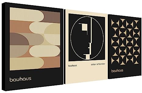 Bauhaus Druck Moderne Wandkunst abstrakte Kunstdrucke 3 teiliges Wandbild eingewickelte, gerahmte Leinwandbilder verschiedene Größen (A1 81 cm x 61 cm)