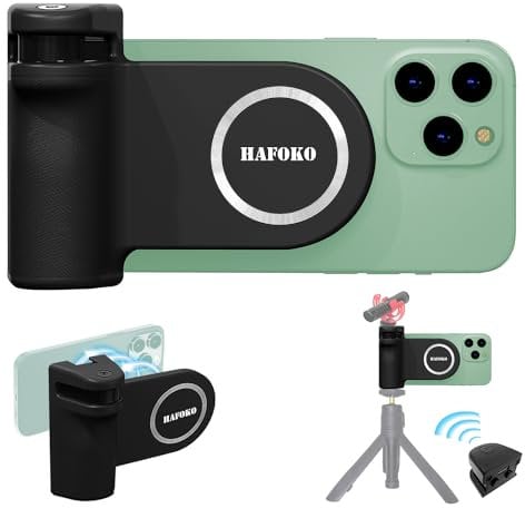 HAFOKO Magnetic Smartphone CapGrip Camera Cell Phone Selfie Shutter Grip Tripod Mount w 1/4 Cold Shoe with Detachable Bluetooth Wireless Remote Control Compatible for iPhone All Phones Shooting