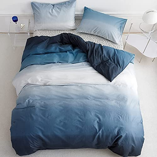 Lanqinglv Bettwäsche 135x200cm 4teilig Blau Weiß Farbverlauf Wende Bettwäsche 2er Set aus Mikrofaser,2 Weiche Bettbezug und 2 Kissenbezug mit Reißverschluss