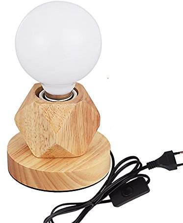 Mengjay Holz-Würfel Tischleuchte, E27 Fassung,Dekoleuchte für Edison retro industrial,Lampe mit Schalter Verwendet in Schlafzimmer,Wohnzimmer,Studio,Café, Bar.(Ohne Lichtquelle)