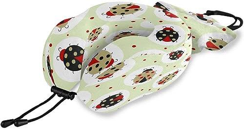 HMZXZ Reisekissen Niedliche Marienkäfer Polka Dots, Memory Foam Nackenkissen Stützkissen,Weich Nackenstützkissen für Camping,Schlafrestkissen,Auto,Flugzeug