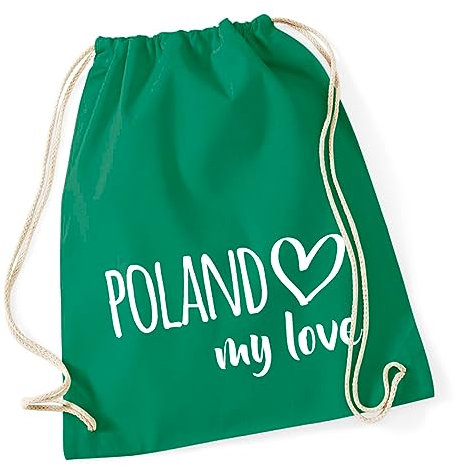 Huuraa Turnbeutel Poland My Love Daybag Baumwolle 12 Liter Kelly Green für alle die Polen lieben Geschenk Idee für Freunde und Familie