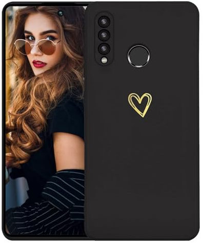 Kaywzo Hülle für Huawei Y6p,Weich TPU Silikon Handyhülle mit Herzmuster,Minimalismus Design,Ultradünn Mädchen Stoßfest Kratzfeste Schutzhülle Case Cover,Schwarz