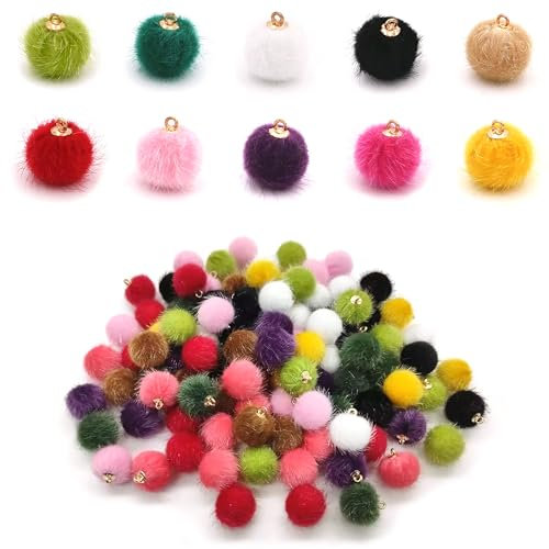 Niuhong 100 Pcs Mini Pompons Basteln Anhänger Plüsch Pom Pom Charm DIY Quasten Bommel Ornamente Charms Hängende Verzierungen Kleine Bommeln Für Armband Halsketten Schlüsselanhänger Schmuckherstellun