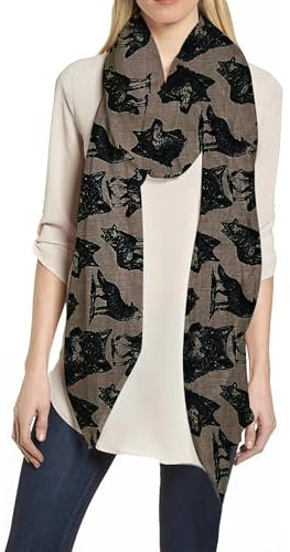 Lina & Lily Damen Schal Tuch mit Wolf-Motiv (Braun & Schwarz)