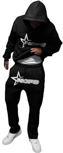 Generisch NOFS Herren Trainingsanzug Buchstaben Druck Lose Hoodies und Jogginghosen Hip Hop Streetwear Unisex Frauen Pullover Lässig Oberteile und Sporthosen 2 Stück Anzug Y2K