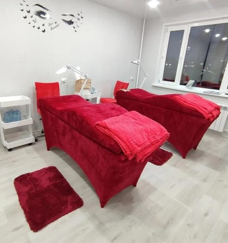 Untitled Wave Matratze und Liegebezug Set mit Memory Foam 190x70 cm für Kosmetikliege, Massageliege, mit Bezug aus Velours - rot