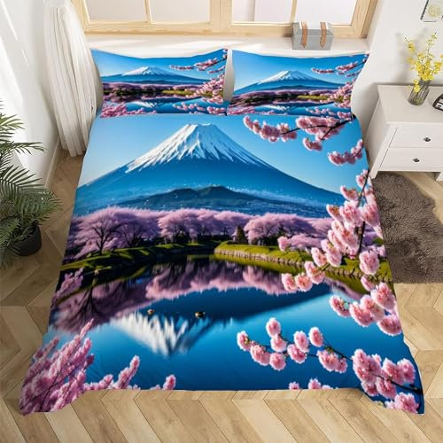 Pechiwuo Bettwäsche 135x200 Japan Bettwäsche-Set Winter Bettbezug Weiche Mikrofaser Bettzeug Set 3D Kirschblüten Kinderbettbezug 135x200 cm + 2 Kissenbezug 80x80 cm F1102