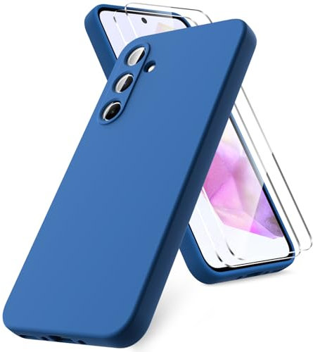 Vansdon Cover Compatibile con Samsung Galaxy A35 5G, 2 Pellicola Protettiva in Vetro Temperato, Gomma Gel di Silicone Liquida Antiurto Custodia - Blu