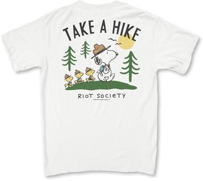 Riot Society Womens Short Sleeve Graphic Fashion T-Shirts, Peanuts Snoopy Take a Hike (White Comfort Colors), XXL