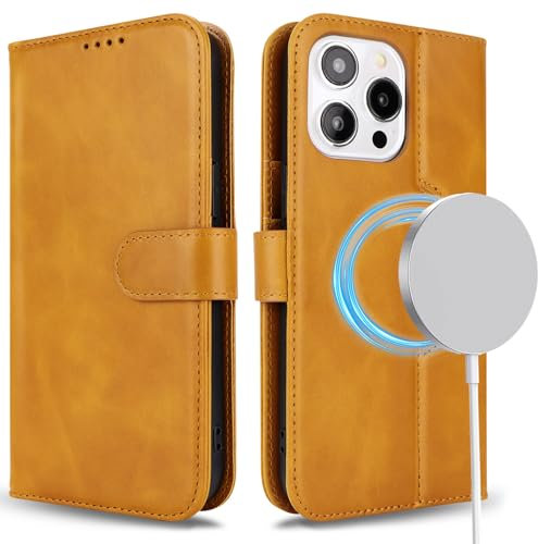 ELTEKER Handyhülle für iPhone 13 Pro Max Hülle [Echtes Leder] Klapphülle Schutzhülle Flip Case - Hellbraun