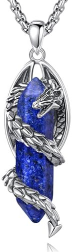 EUDORA Harmony Ball Drachen Kette für Damen Herren mit Lapislazuli, Vintage Drachen Lapislazuli Halskette Anhänger, Amulett Energie Schmuck Geschenk für Frauen Herren Vater Mutter, Kette 20 +24