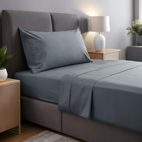 Set Lenzuola letto Singolo 3 Pezzi 90x190/200, completo letto singolo in microfibra di poliestere spazzolata. Lenzuolo Piatto, Lenzuolo con Angoli regolabili e 1 federa. Colore Grigio Scuro