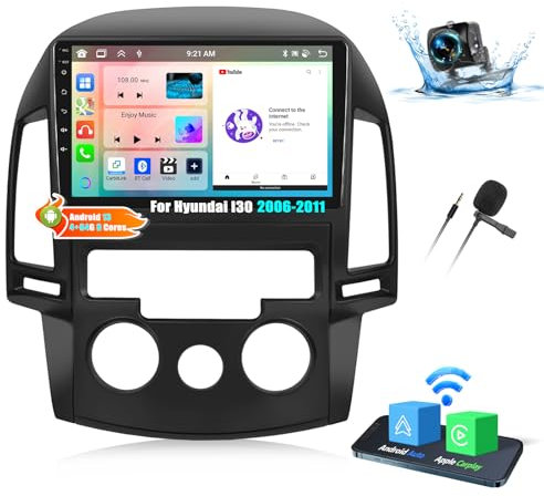 OiLiehu 4+64G 8 Core Android 13 Radio 2din para Hyundai I30 2006-2011 Wireless CarPlay Android Auto Radio con Pantalla de 9 Pulgadas Soporte Bluetooth GPS FM RDS WiFi SWC DSP/EQ + Cámara Trasera