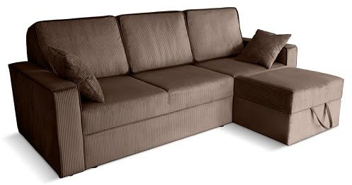 Robin Inspire Ecksofa Sofa Multifunktional Mit Schlaffunktion Bettkasten Bettkasten L Form Eckcouch Schlafcouch Freistehend Kordsamt Optik Parma 230 x 165 x 102 cm Rechts Braun