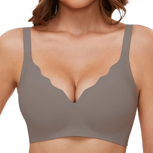 GXOULRRA V Ausschnitt BH Damen ohne Bügel Softschalen Bustier High Elastizität BHS Tshirt Bügelloser mit zusätzlicher Verlängerung Grau M