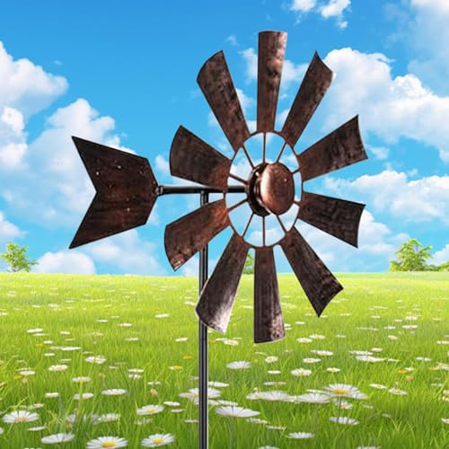 XJKLBYQ Windmill For Yard,28.7x9.5 Metal Yard Art,Outdoor Metal Stake Yard Spinners, Solar Powered Multi-Color With Wind Sculpture Spinner Windmills For Outdoor Lawn & Garden Decoration,TYPE1
