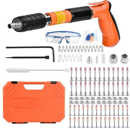 Manual Nail Gun Kit with 65 Round Nails and 65 nut Nails, 5 Speed Adjustable Manual Steel Nail Gun, Nail Wall Fastening Tool, Portable Nail Shooting Machine for Ceiling/Wire Hider/Install (Orange)