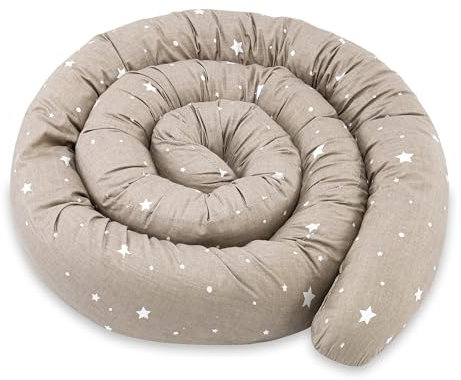 Totsy Baby Seitenschläferkissen Bettschlange Body Pillow 200 cm Baumwolle Waffel- Kopfkissen lang Bettrolle Schlafkissen Nackenrolle Kissen Oeko-Tex Beige mit Weiß Sternen