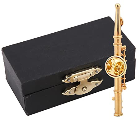 Mini broche pour instrument de musique flûte en argent doré, exécution exquise avec un aspect réaliste, de collection d'instruments de musique, broche en or et argent avec (Or)
