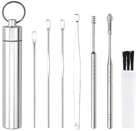 7 Peças Kit de Limpieza para Oídos – Limpia Oídos – Acero Inoxidable Ear Cleaner – Limpiador de Oídos Adultos – Limpiador de Oídos con Tubo de Almacenamiento de Metal – Para Adolescentes y Adultos