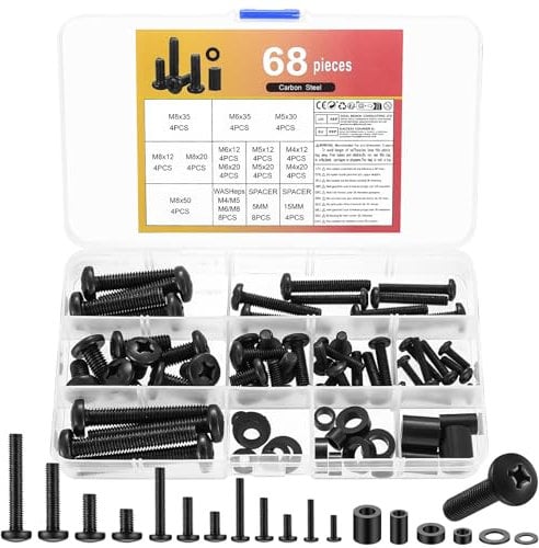 68 STK VESA Schrauben Set, Universal Fernseher Schrauben Set, TV Wandhalterung Schrauben, M4 M5 M6 M8 TV-Schrauben für TV Ständer Monitorständer bis zu 80 Zoll, mit Abstandshalter(Schwarz)
