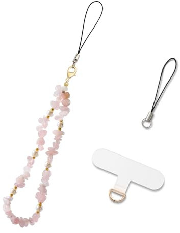MORSUNBELA Handykette Perlen Rosa Handyanhänger Kurz Handyschmuck Handyband Handgelenk Lanyard Universal Handy Kette