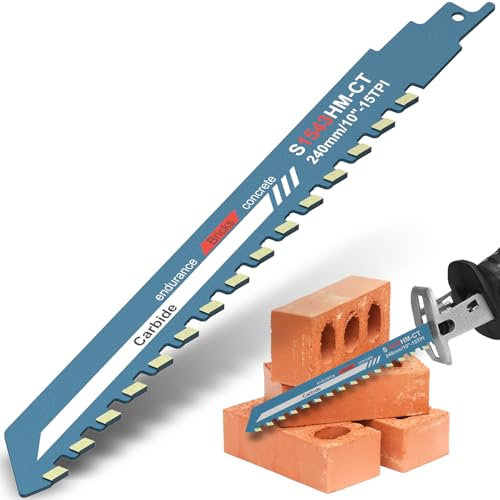 Reciprocating Saw Blade, 10inch Universal Cutting Recip Sabre Saw Blade, Carbide Tungsten Carbide Cutting Saw Blade, Masonry Cutting Blade for Steel Brick Cement Concrete Composite Panels (10-inch)