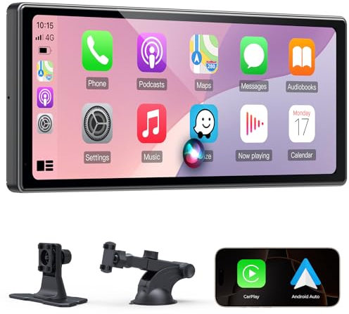 Wonsidary 2025 10,26 Zoll IPS CarPlay Android Auto Display Gilt für drahtlose/kabelgebundene Verbindungen,Carplay Display mit Mirror Link,Siri,Helligkeitsautomatik,Bluetooth Audio,Navigation,FM,AUX