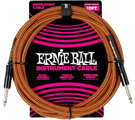Ernie Ball Braided Instrument Cable Straight/Straight 10ft - Pumpkin Pie