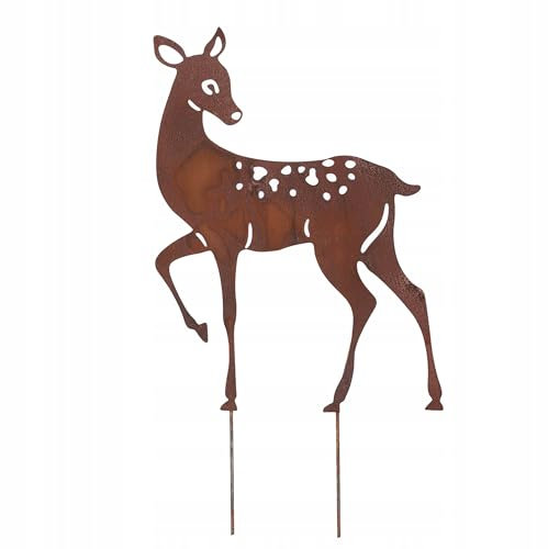 Kapaga - Gartenfigur aus Rost auf Einschlagbeinen - Metall Tierfigur - Edelrost Dekofigur - Tier Figur - Dekoration Gartendeko - Gartendekoration (Rehkitz - Höhe 60 cm)
