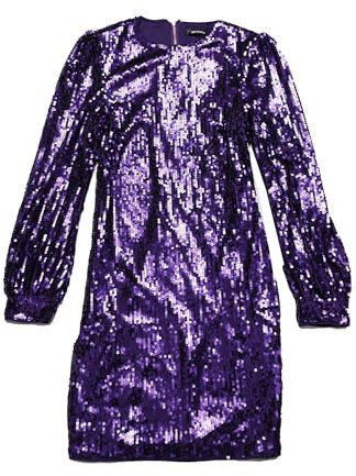 Allegra K Robe à Paillettes Femme Robe Crayon Holographique Manches Longues Bouffantes Robe Scintillante Moulante de Soirée Mini Robe de Club Violet Noirâtre XL