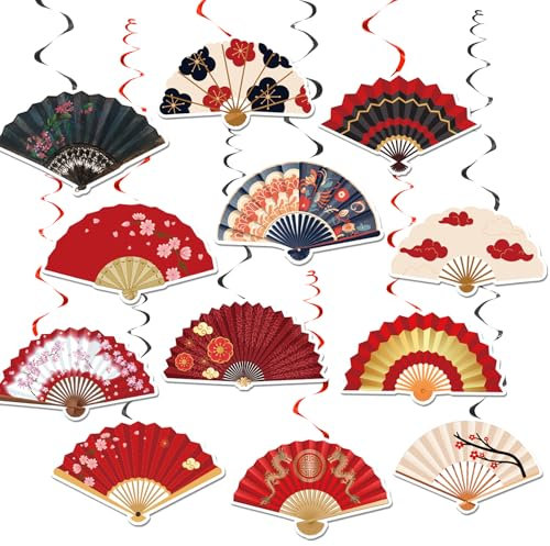 24 Pcs Folding Fans Hanging Swirls Chinese Japanese Folding Fans Spirals Ceiling Swirls Decorations Folding Fans Hanging Decorations for Folding Fans Party Supplies Birthday Decorations 18 * 11.5 cm