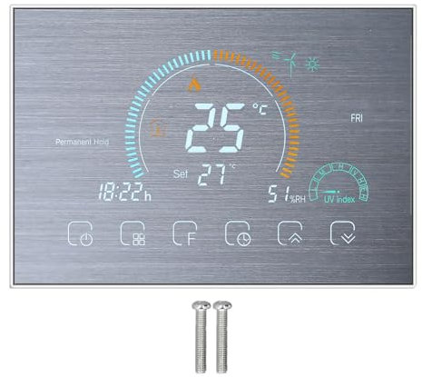 Termostato de aire acondicionado de Gearwell Central (95‑240V), controlador de temperatura WiFi inteligente con pantalla táctil LED, termostato HVAC programable para el hogar y la (Argent brossé)