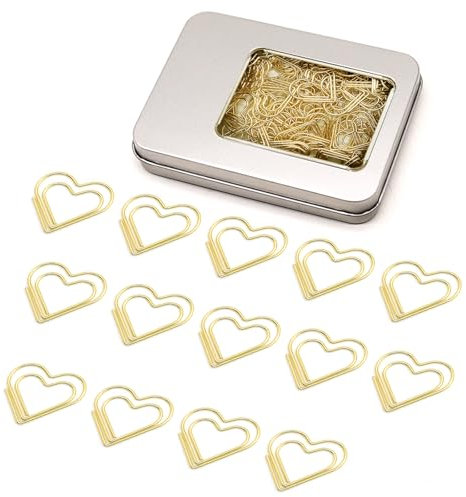 Haowuliao Büroklammern in Herzform, goldfarben, 100 Stück
