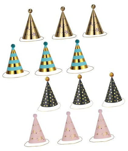 HEMOTON 12stücke Geburtstag Party Papierhüte Tricorne Partyhüte Papierkronenmützen Dekoration Für Junge Mädchen Und Erwachsene Einfach Zu Tragen Und Umweltfreundlich