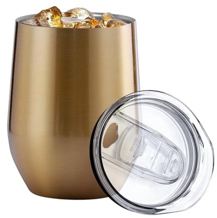 12oz Tumbler with lid, Stainless Steel Travel Mugs Double Wall Insulated Coffee Cup, Insulated Travel Tumbler for Cold & Hot Drinks (Gold)