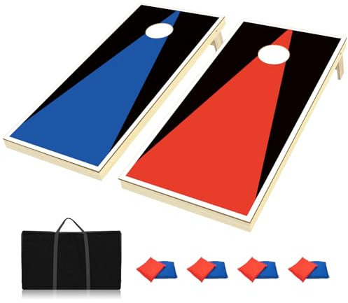 Cornhole Spiel Verordnung Größe 121x60cm Massivholz Sackloch Spiel Set mit 2 Corn Hole Boards, 8 Sitzsack und 1 Tragetasche Cornhole Spiel für Draußen Strand Erwachsene Wettbewerbe Wurfspiel Corn Hole
