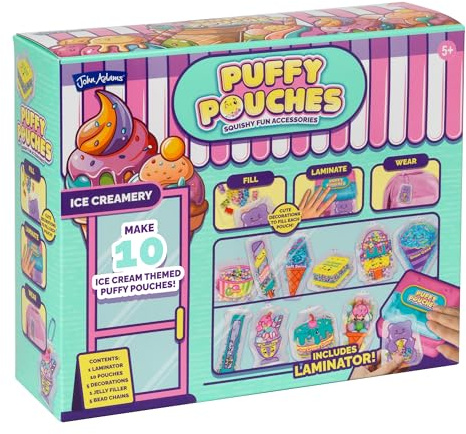 John Adams Puffy Pouches Ice Creamery Set: Make Your Own Squishy Fun Accessories & Bag Charms | Food Themed Arts & Crafts Fun | Cute Decorations | Gift Idea For Birthday & Christmas | Age 5+