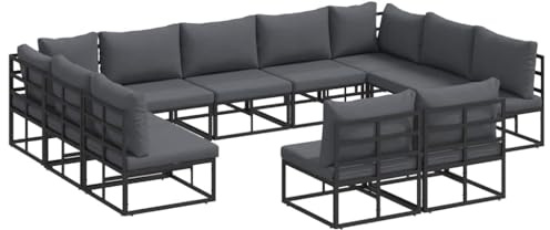 vidaXL Garden Sofa Set with Cushion 11 pcs Black Aluminium, Garden and Terrace, Modern Outdoor Sofa, Stylish Patio Set, Modular Seats, Weather Resistant Furniture for Relaxation
