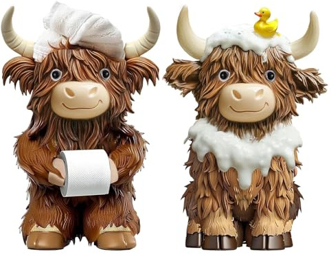 Nhemeylp 2 Pcs Highland Cow Ornaments, Highland Cow Gifts, Gnomes Decor, Resin Statue Calf Lovers Gifts for Garden Ornament Table Centerpiece Living Room Bathroom Office Accessories